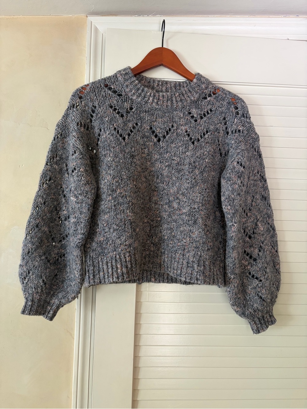 Madewell Pointelle Bubble Sleeve Pullover Sweater Size Small Marled Rock - Picture 1 of 7